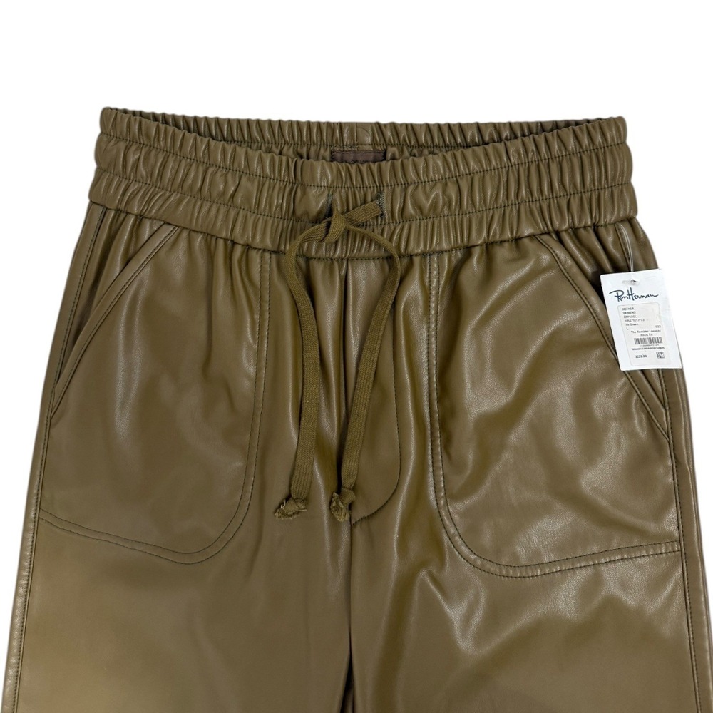 NEW Mother The Rambler Lounger Ankle Pants Size L Faux Leather Tan Olive Green - Picture 2 of 9